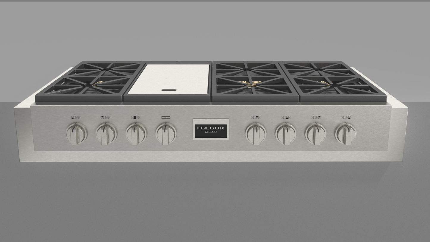 Fulgor Milano 48″ Sofia All Gas Rangetop, 6 Burners, Griddle F6GRT486GS1