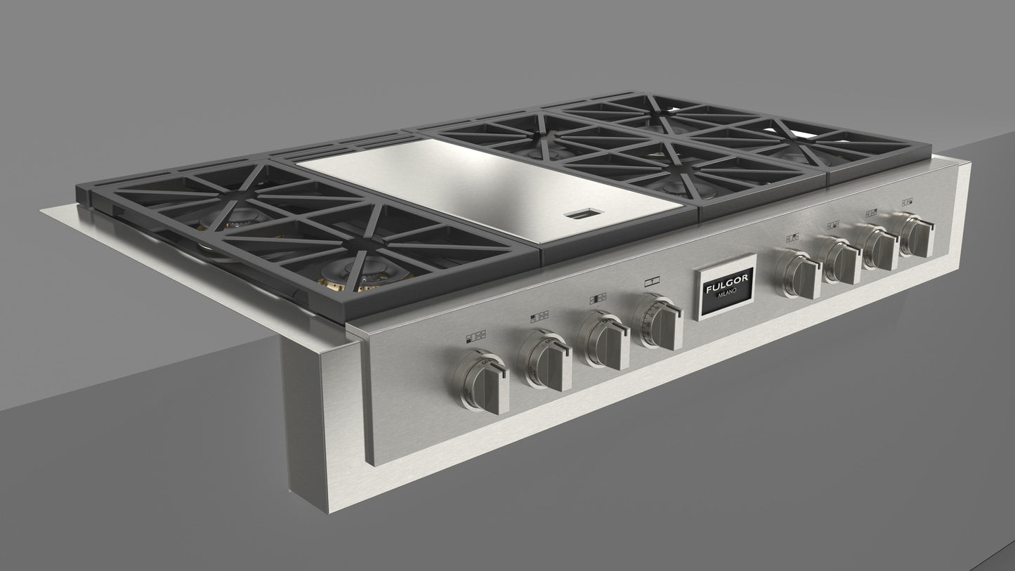 Fulgor Milano 48″ Sofia All Gas Rangetop, 6 Burners, Griddle F6GRT486GS1