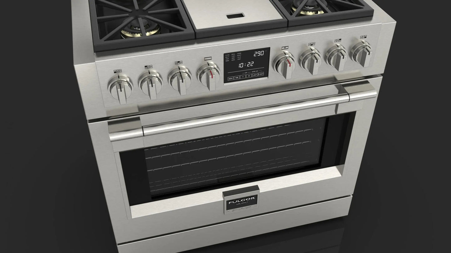 36” DUAL FUEL PRO RANGE WITH GRIDDLE | Fulgor Milano fulgor-milano
