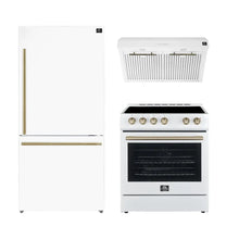 FORNO Premium 3-Piece Kitchen Bundle - Leonardo Espresso 30" White Range, 30" White Range Hood, 31" White Bottom Freezer Refrigerator - FBDL-001-03US FORNO