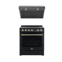FORNO Premium 2-Piece Kitchen Bundle - Leonardo Espresso 30" Black Range, 30" Black Range Hood - FBDL-002-02US FORNO