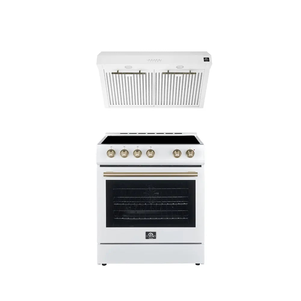 FORNO Premium 2-Piece Kitchen Bundle - Leonardo Espresso 30" White Range, 30" White Range Hood - FBDL-002-03US FORNO