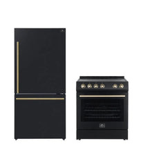 FORNO Premium 2-Piece Kitchen Bundle - Leonardo Espresso 30" Black Range, 31" Black Bottom Freezer Refrigerator - FBDL-003-02US FORNO
