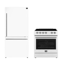 FORNO Premium 2-Piece Kitchen Bundle - Leonardo Espresso 30" White Range, 31" White Bottom Freezer Refrigerator - FBDL-003-03US FORNO