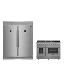 FORNO Premium 2-Piece Kitchen Bundle - Galiano 48" Stainless Steel Dual Fuel Range, 60" Stainless Steel Side-by-side Convertible Refrigerator - FBDL-005-02CAUS FORNO