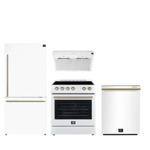 FORNO Premium 4-Piece Kitchen Bundle - Leonardo Espresso 30" White Range, 30" White Range Hood, 31" White Bottom Freezer Refrigerator, 24" White Built-In Dishwasher - FBDL-006-03US FORNO