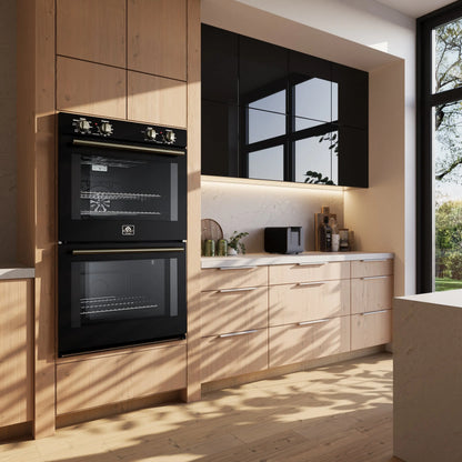 Forno Vomero 30-Inch Double Wall Oven, Black, 10 cu.ft Total Capacity, 7100W Convection, Mechanical Controls, Manuel Steam Clean FORNO