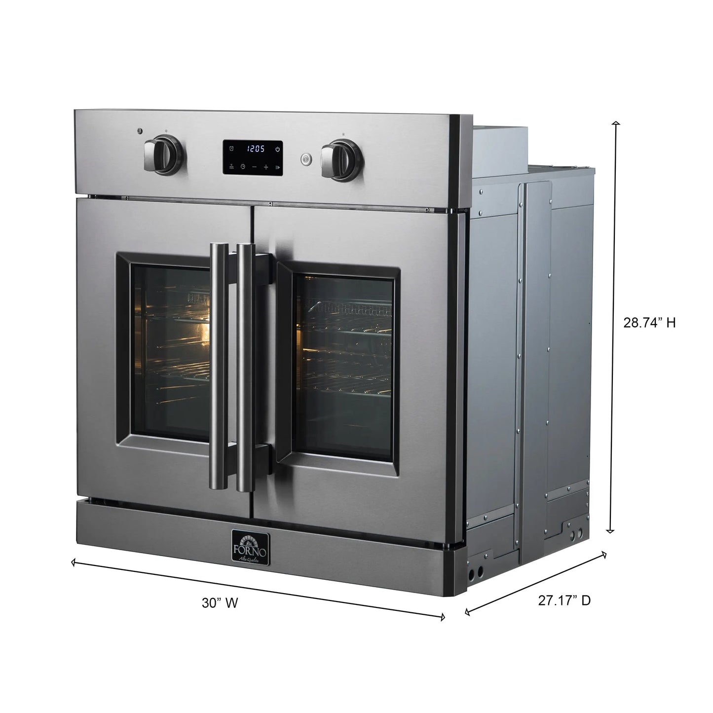 Forno Asti 30-Inch French Door Electric Wall Oven in Stainless Steel, 3.68 cu. ft. True Convection, 3,600W, Air Fry, Sous Vide, Self-Clean FORNO
