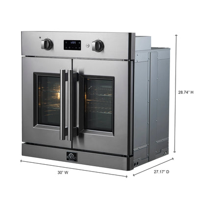 Forno Asti 30-Inch French Door Electric Wall Oven in Stainless Steel, 3.68 cu. ft. True Convection, 3,600W, Air Fry, Sous Vide, Self-Clean FORNO