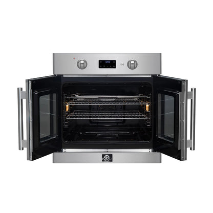 Forno Asti 30-Inch French Door Electric Wall Oven in Stainless Steel, 3.68 cu. ft. True Convection, 3,600W, Air Fry, Sous Vide, Self-Clean FORNO