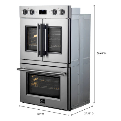 Forno Asti 30-Inch Double Electric Wall Oven with Upper French Doors in Stainless Steel, 7.36 cu. ft. FORNO