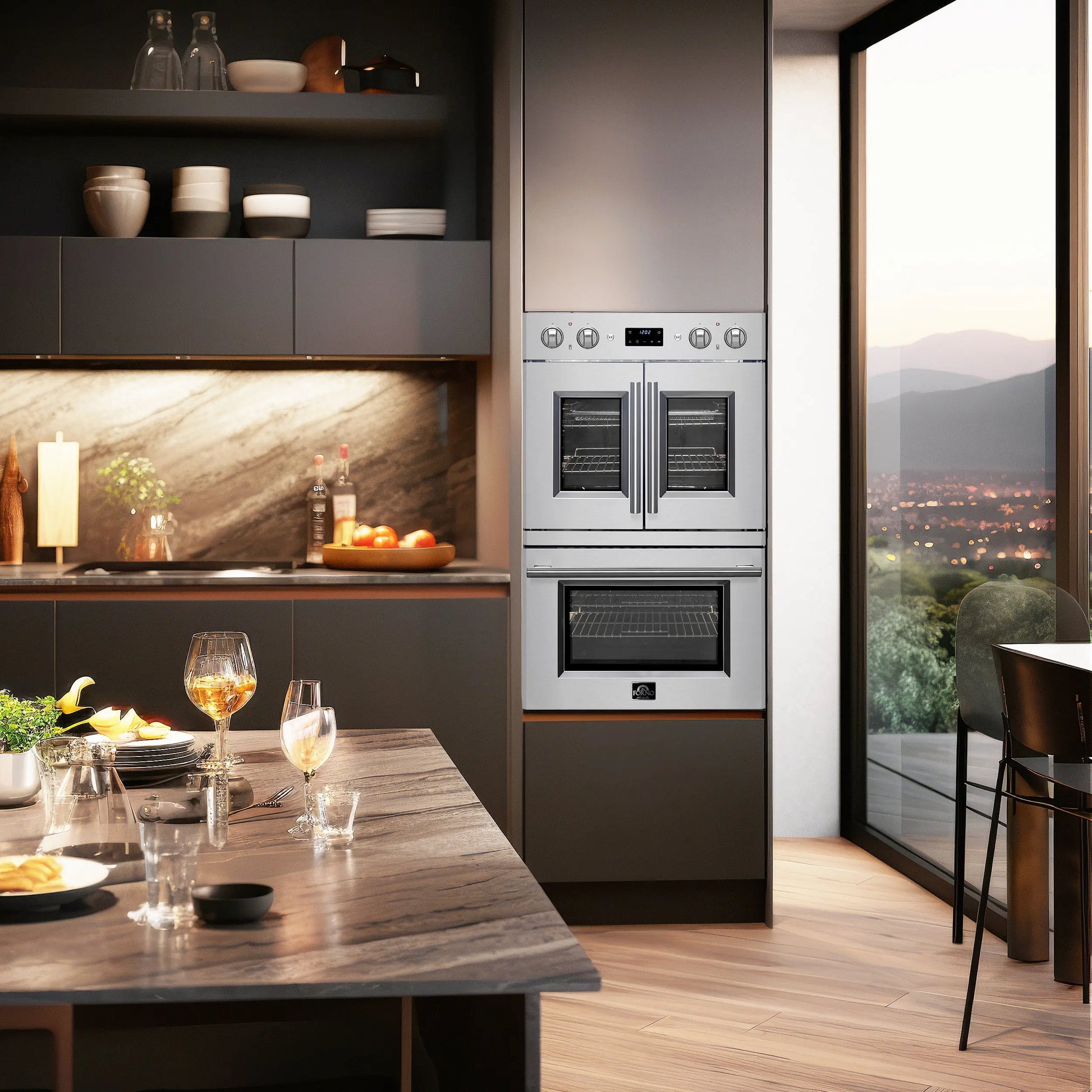 Forno Asti 30-Inch Double Electric Wall Oven with Upper French Doors in Stainless Steel, 7.36 cu. ft. FORNO