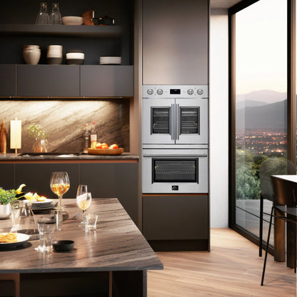 Forno Asti 30-Inch Double Electric Wall Oven with Upper French Doors in Stainless Steel, 7.36 cu. ft. FORNO