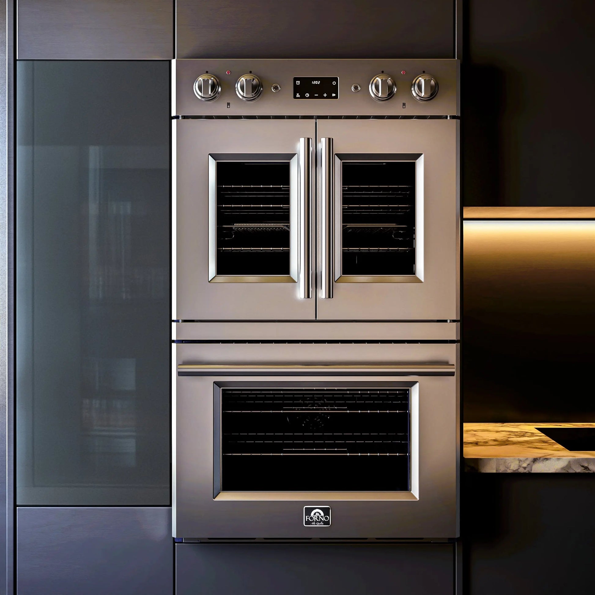 Forno Gallico 30-Inch Electric French Door Double Oven, Stainless Steel, Convection Cooking, Touch Control Panel, Self-Cleaning Function FORNO