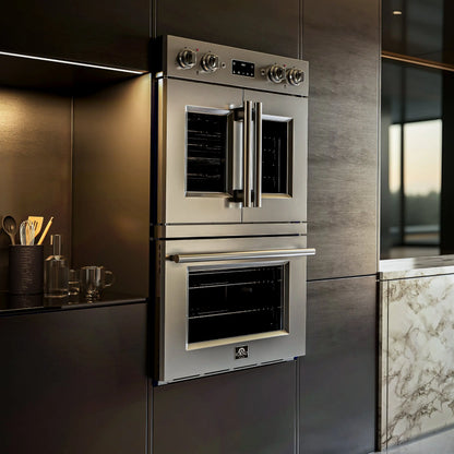 Forno Gallico 30-Inch Electric French Door Double Oven, Stainless Steel, Convection Cooking, Touch Control Panel, Self-Cleaning Function FORNO