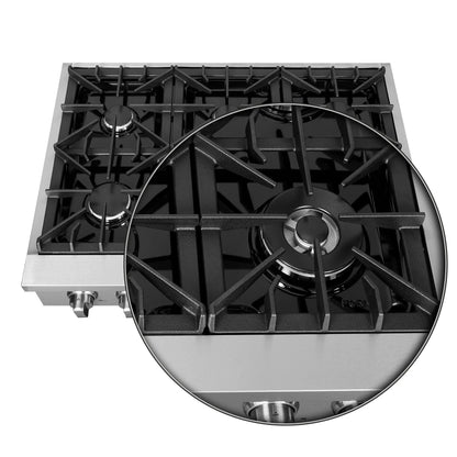 Forno Cossato Alta Qualita 36-Inch Pro-Style Gas Rangetop, Stainless Steel, 6 Sealed Burners, 83,000 BTU Total Output, Continuous Cast Iron Grates FORNO