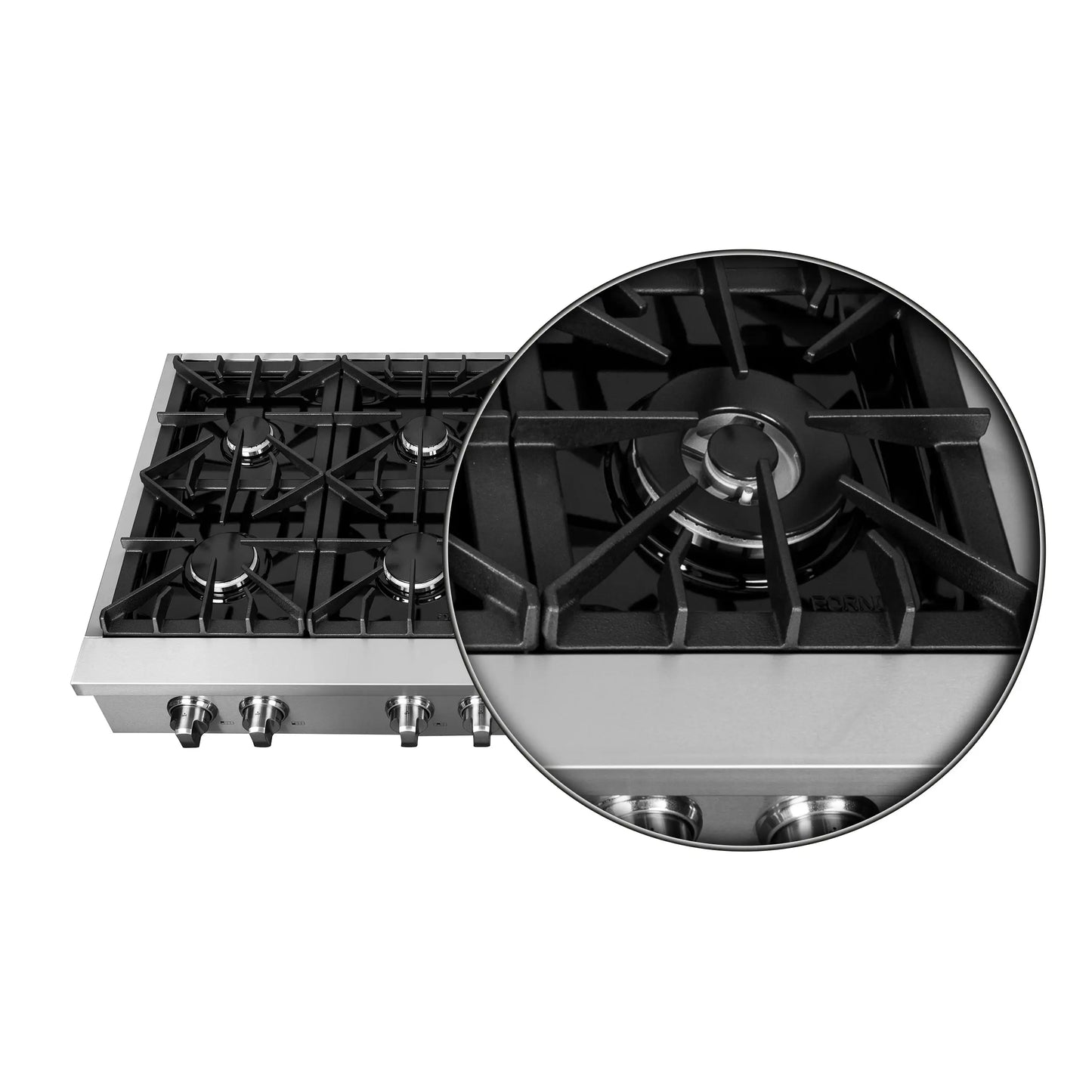 Forno Cossato Alta Qualita 48-Inch Pro-Style Gas Rangetop, Stainless Steel, 8 Sealed Burners, 107,000 BTU Total Output, Continuous Cast Iron Grates FORNO