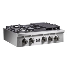 Forno Spezia Alta Qualita 30-Inch Pro-Style Gas Rangetop, Stainless Steel, 5 Sealed Burners, Continuous Cast Iron Grates, High Heat Output FORNO
