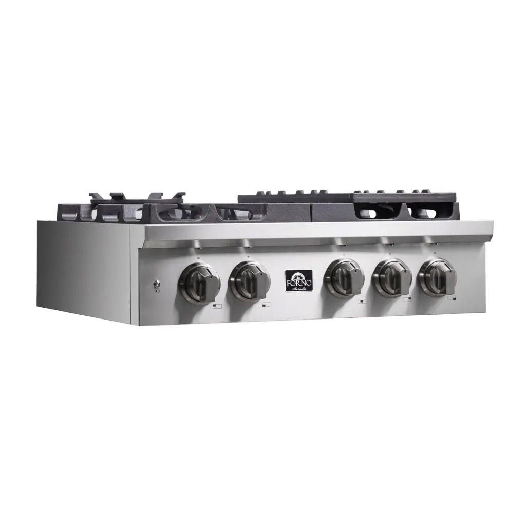 Forno Spezia Alta Qualita 30-Inch Pro-Style Gas Rangetop, Stainless Steel, 5 Sealed Burners, Continuous Cast Iron Grates, High Heat Output FORNO