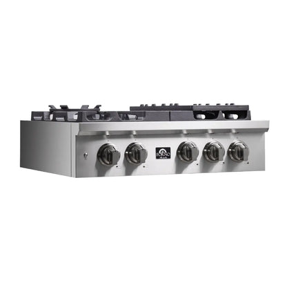 Forno Spezia Alta Qualita 30-Inch Pro-Style Gas Rangetop, Stainless Steel, 5 Sealed Burners, Continuous Cast Iron Grates, High Heat Output FORNO