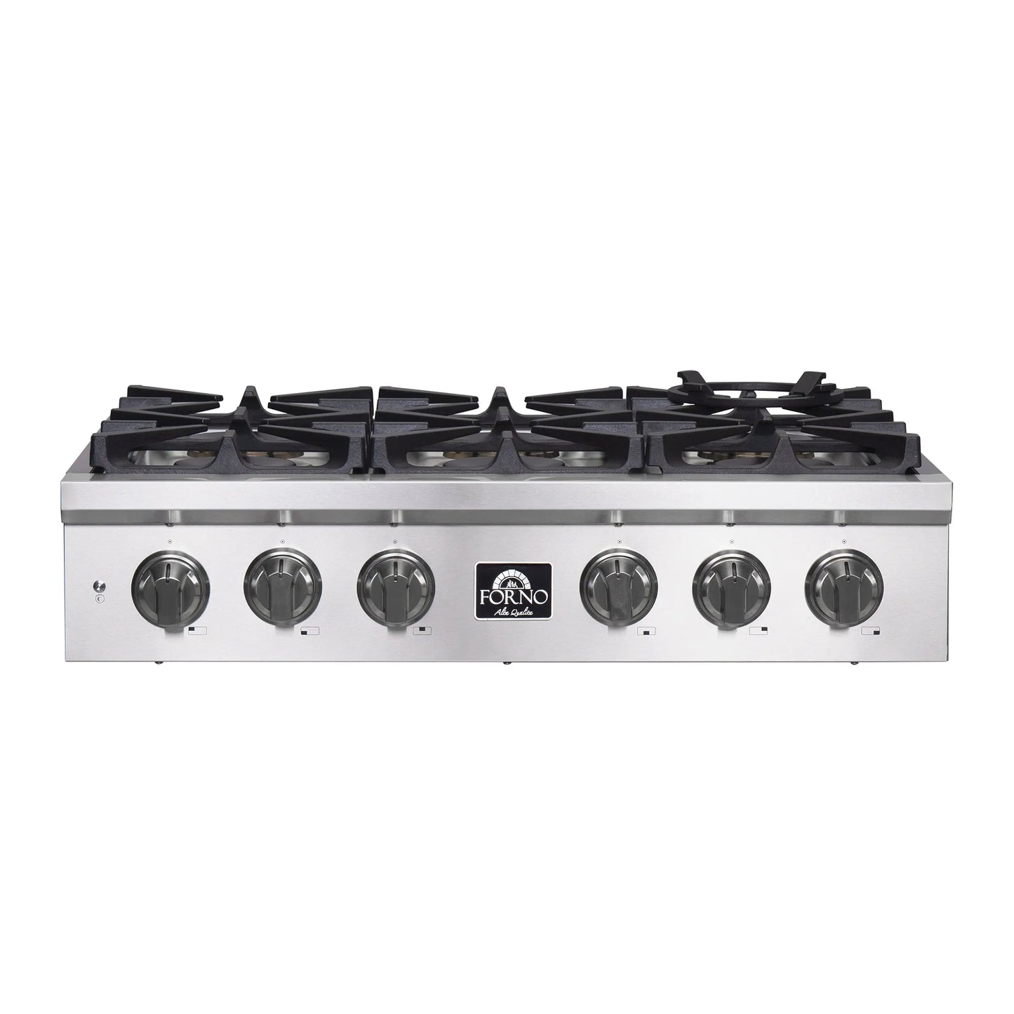 Forno Spezia Alta Qualita 36-Inch Pro-Style Gas Rangetop, Stainless Steel, 6 Sealed Burners, Continuous Cast Iron Grates, High Heat Output FORNO