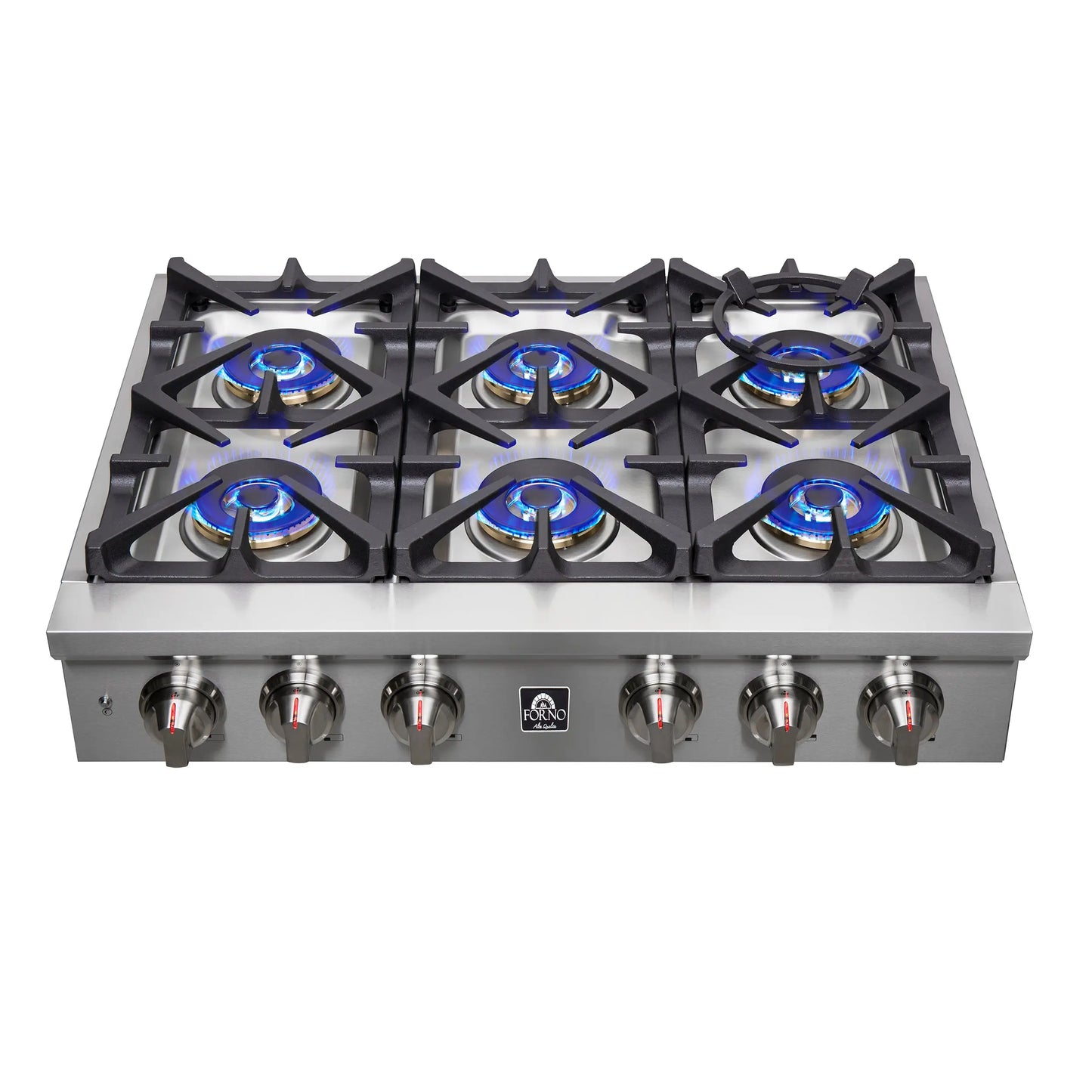 Forno Spezia Alta Qualita 36-Inch Pro-Style Gas Rangetop, Stainless Steel, 6 Sealed Burners, Continuous Cast Iron Grates, High Heat Output FORNO