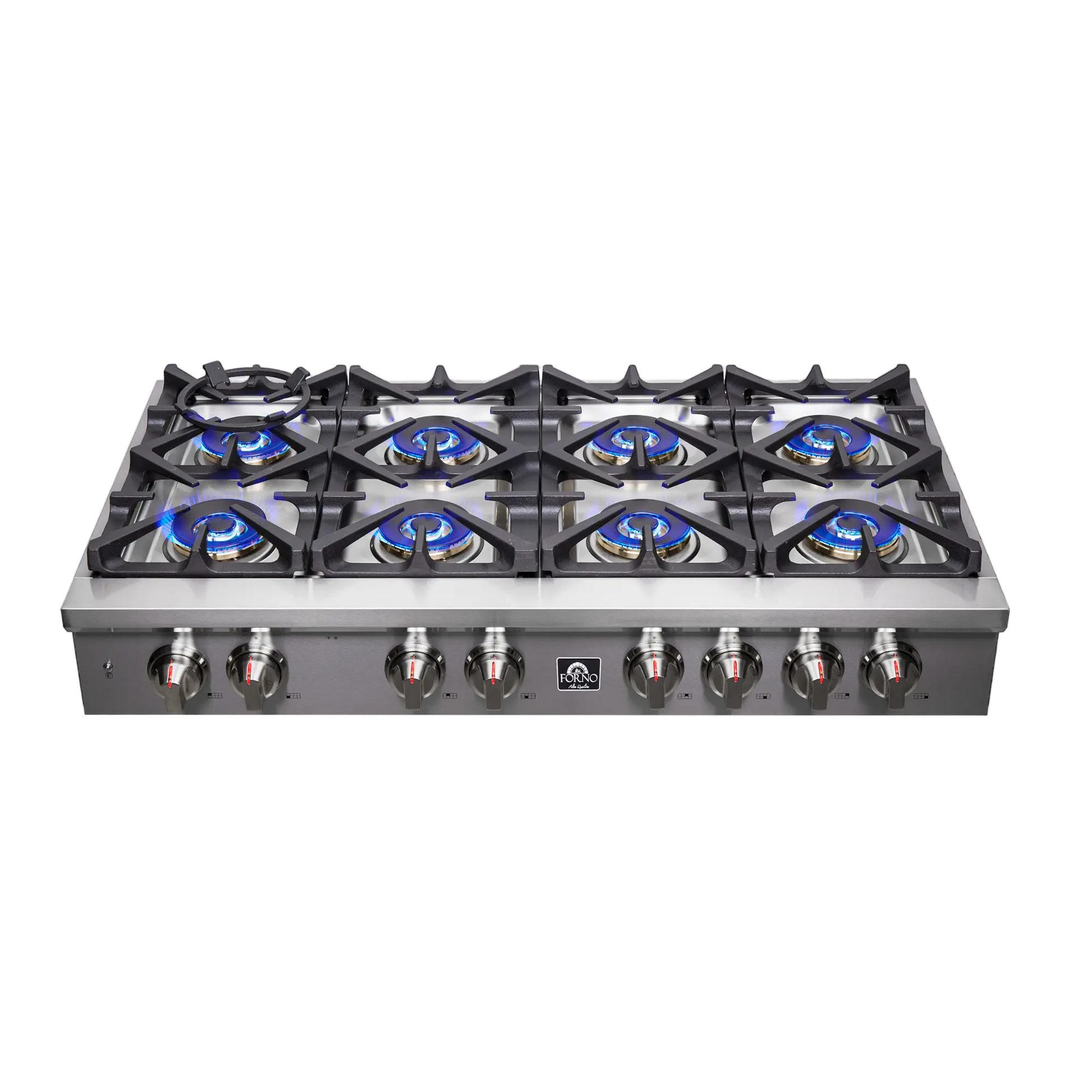 Forno Spezia Alta Qualita 48-Inch Pro-Style Gas Rangetop, Stainless Steel, 8 Sealed Burners, Continuous Cast Iron Grates, High Heat Output FORNO