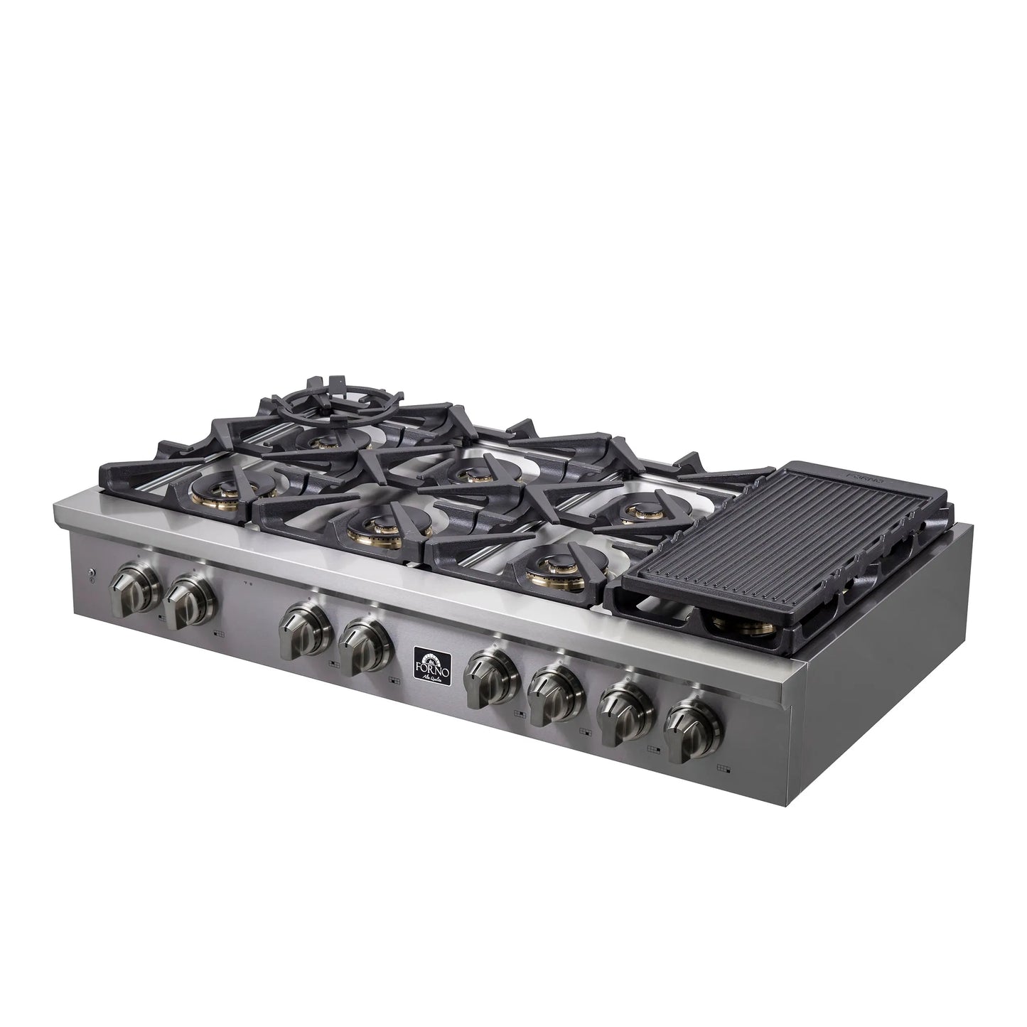 Forno Spezia Alta Qualita 48-Inch Pro-Style Gas Rangetop, Stainless Steel, 8 Sealed Burners, Continuous Cast Iron Grates, High Heat Output FORNO