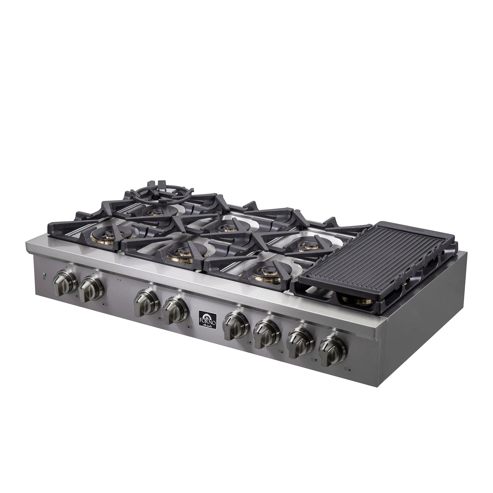 Forno Spezia Alta Qualita 48-Inch Pro-Style Gas Rangetop, Stainless Steel, 8 Sealed Burners, Continuous Cast Iron Grates, High Heat Output FORNO