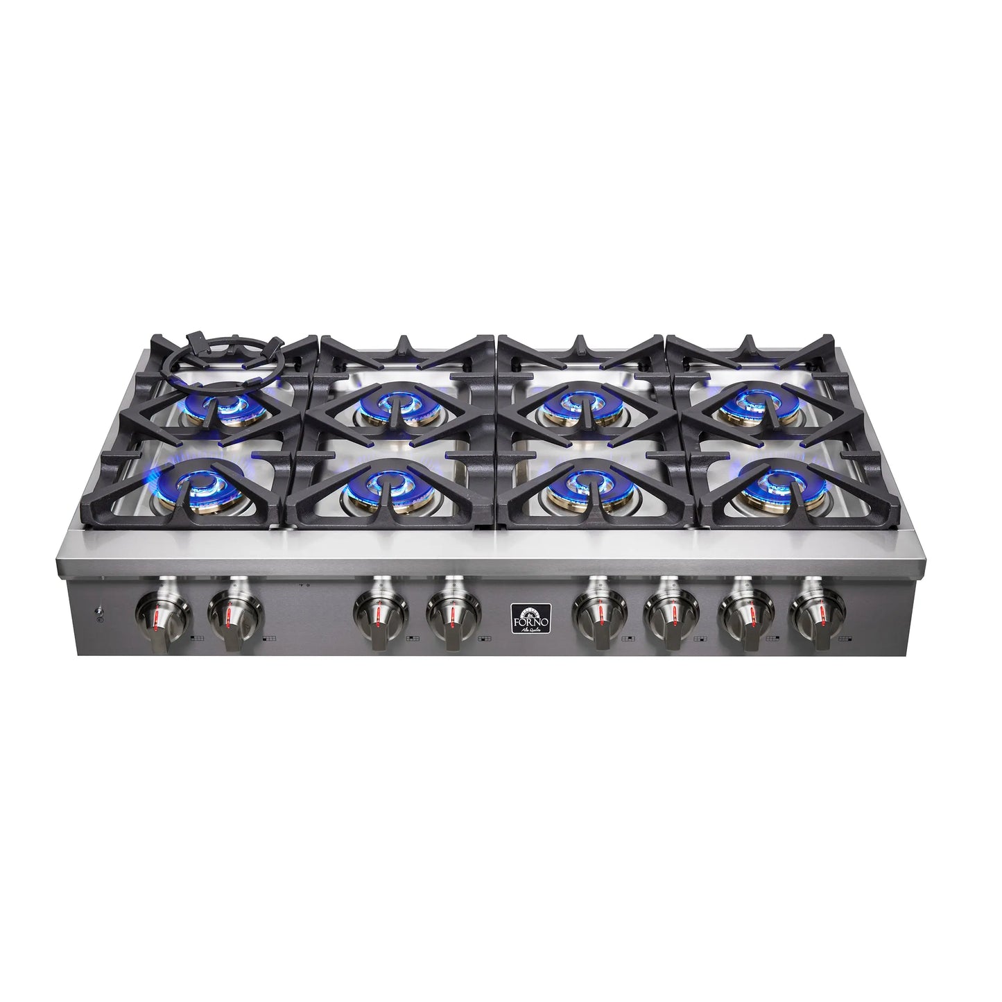 Forno Spezia Alta Qualita 48-Inch Pro-Style Gas Rangetop, Stainless Steel, 8 Sealed Burners, Continuous Cast Iron Grates, High Heat Output FORNO