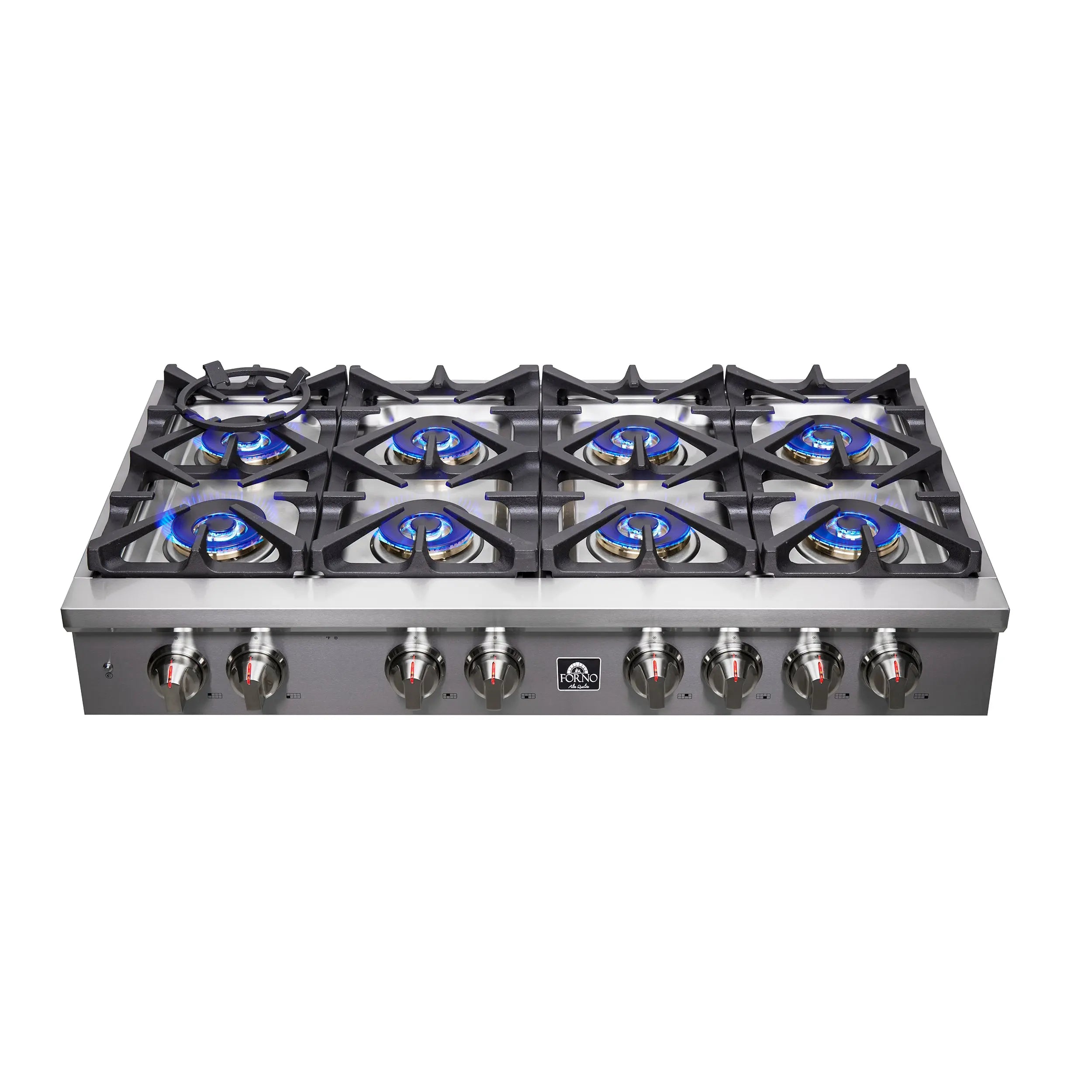 Forno Spezia Alta Qualita 48-Inch Pro-Style Gas Rangetop, Stainless Steel, 8 Sealed Burners, Continuous Cast Iron Grates, High Heat Output FORNO