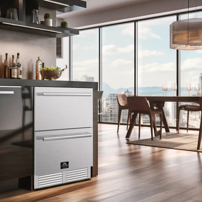 Forno Cosenza 24" Built-In Indoor/Outdoor Drawer Freezer with Ice Maker, 4.69 cu.ft. FORNO