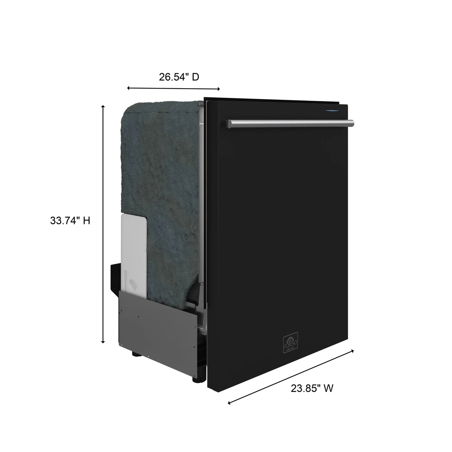 Forno Pozzo 24-Inch Built-In Tall Tub Top Control Dishwasher, Black, 49 dBA, Soil-Sensing Capable, ENERGY STAR FORNO