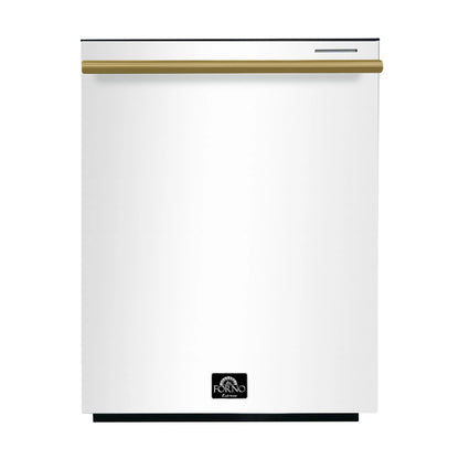 FORNO Premium 3-Piece Kitchen Bundle - Leonardo Espresso 30" White Range, 31" White Bottom Freezer Refrigerator, 24" White Built-In Dishwasher - FBDL-007-03US FORNO