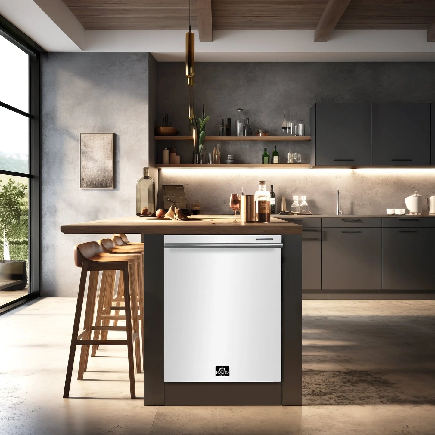 FORNO Premium 3-Piece Kitchen Bundle - Leonardo Espresso 30" White Range, 31" White Bottom Freezer Refrigerator, 24" White Built-In Dishwasher - FBDL-007-03US FORNO