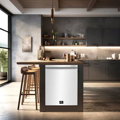 FORNO Premium 3-Piece Kitchen Bundle - Leonardo Espresso 30" White Range, 31" White Bottom Freezer Refrigerator, 24" White Built-In Dishwasher - FBDL-007-03US FORNO