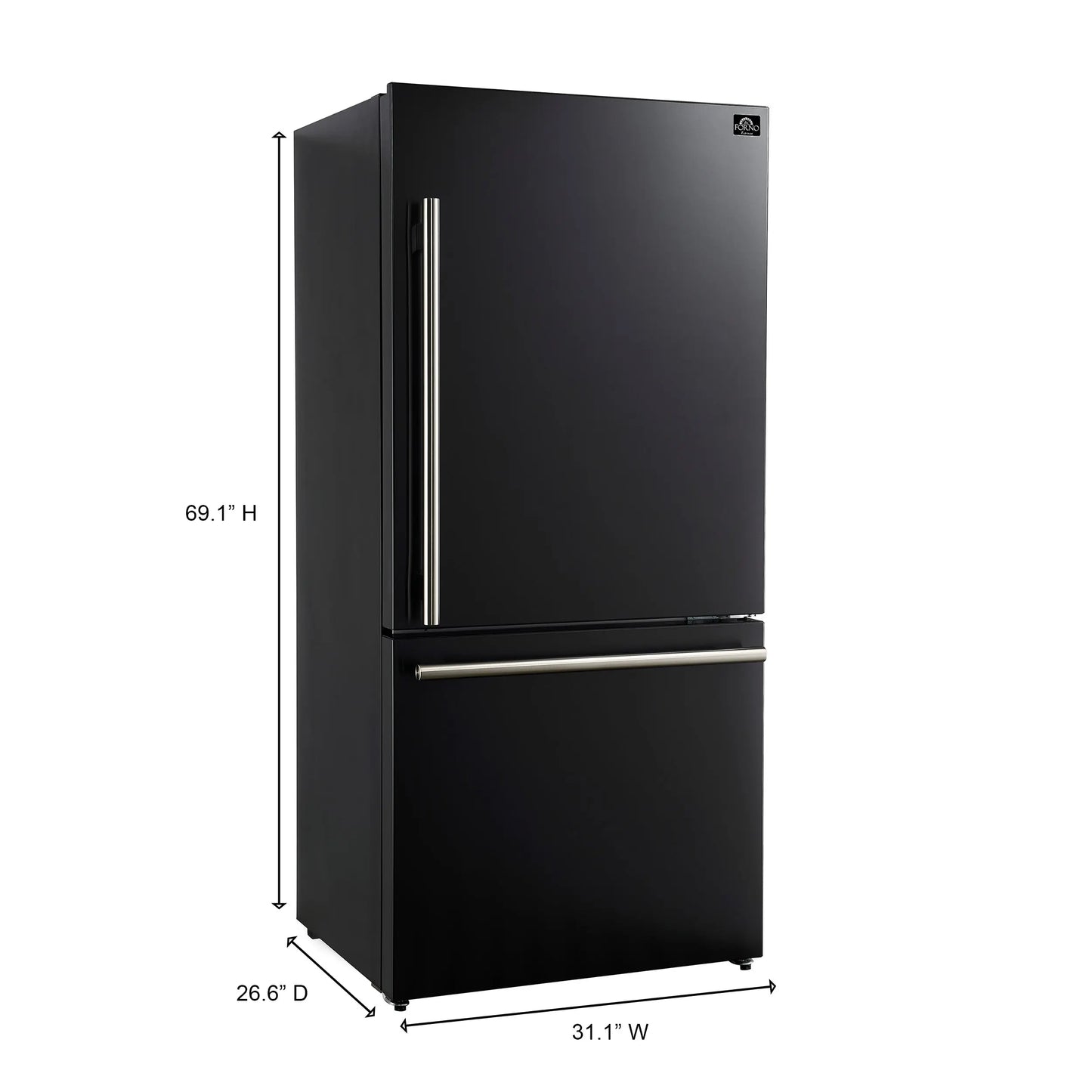 Forno Milano Espresso 31-Inch Bottom Freezer Refrigerator, Black, 17.2 cu.ft Capacity, Energy Efficient FORNO