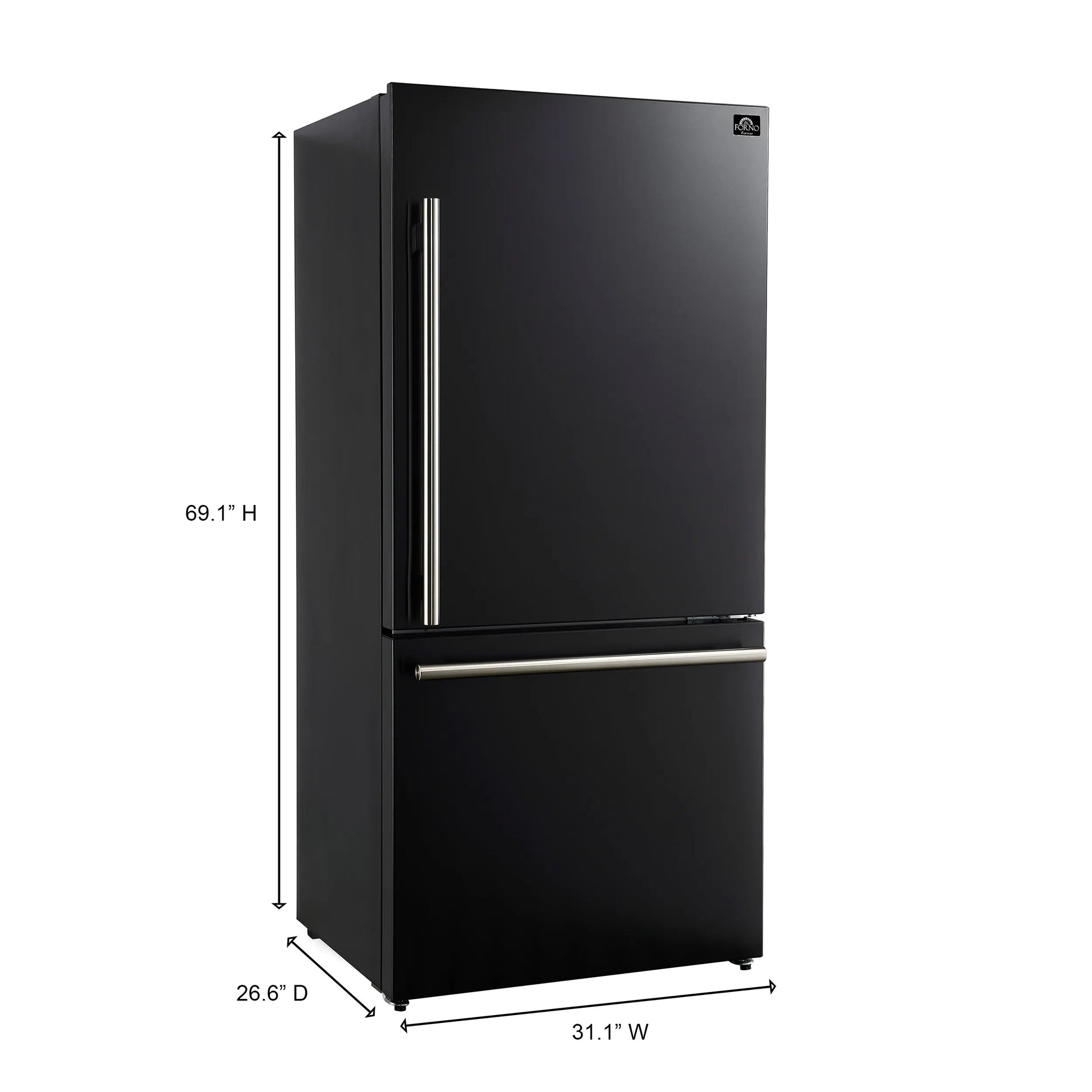 Forno Milano Espresso 31-Inch Bottom Freezer Refrigerator, Black, 17.2 cu.ft Capacity, Energy Efficient FORNO