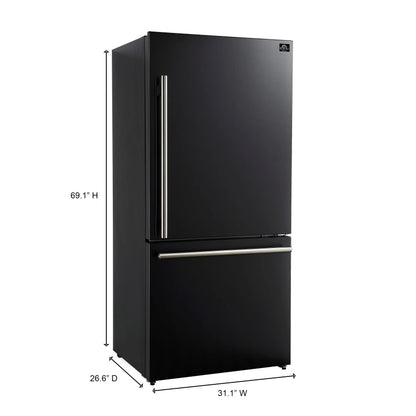 Forno Milano Espresso 31-Inch Bottom Freezer Refrigerator, Black, 17.2 cu.ft Capacity, Energy Efficient FORNO