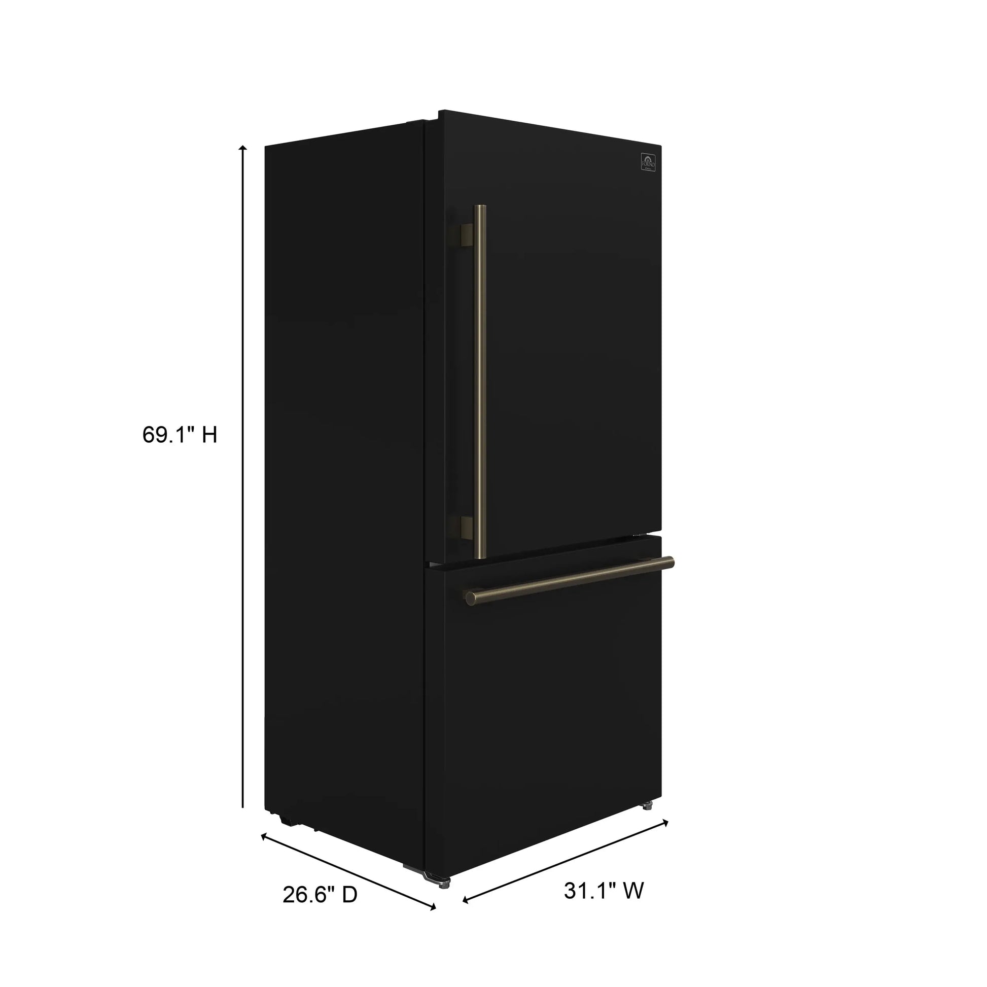 Forno Milano Espresso 31-Inch Bottom Freezer Refrigerator, Black, 17.2 cu.ft Capacity, Energy Efficient FORNO