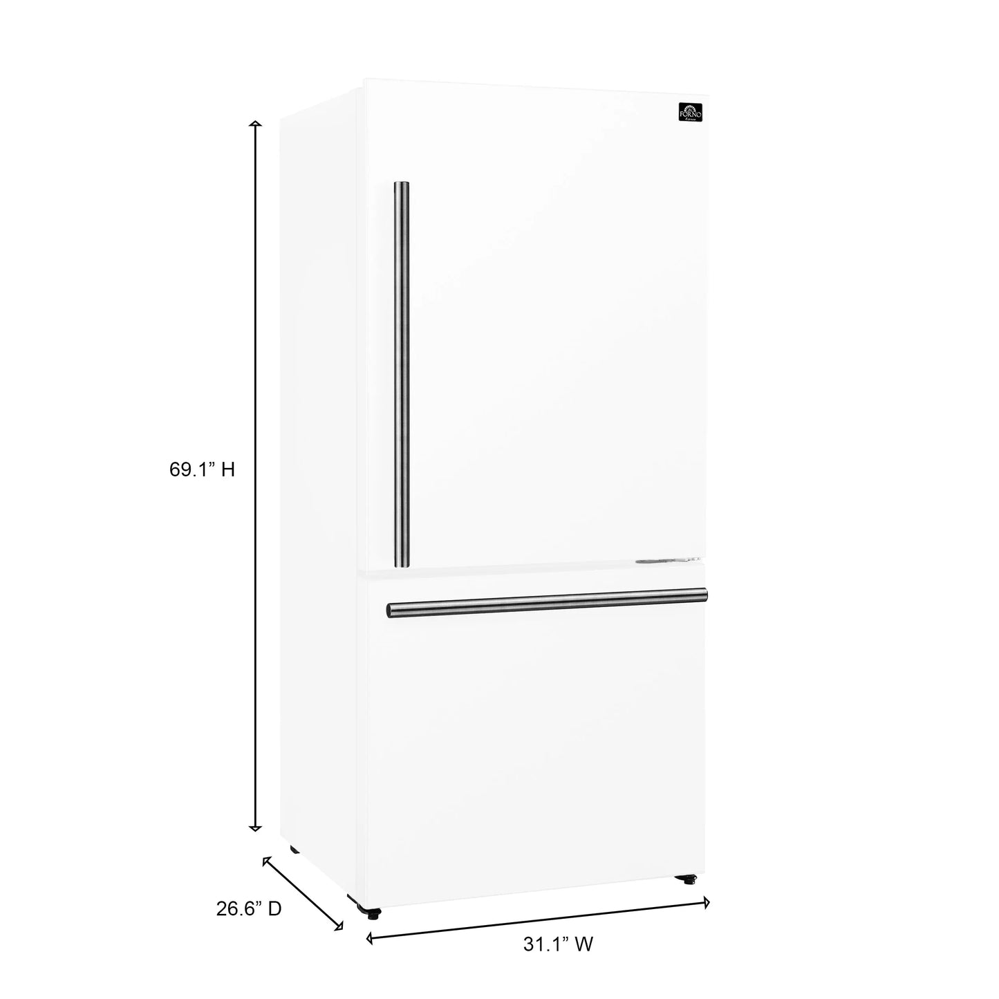Forno Milano Espresso 31-Inch Bottom Freezer Refrigerator, White, 17.2 cu.ft Capacity, Energy Efficient FORNO