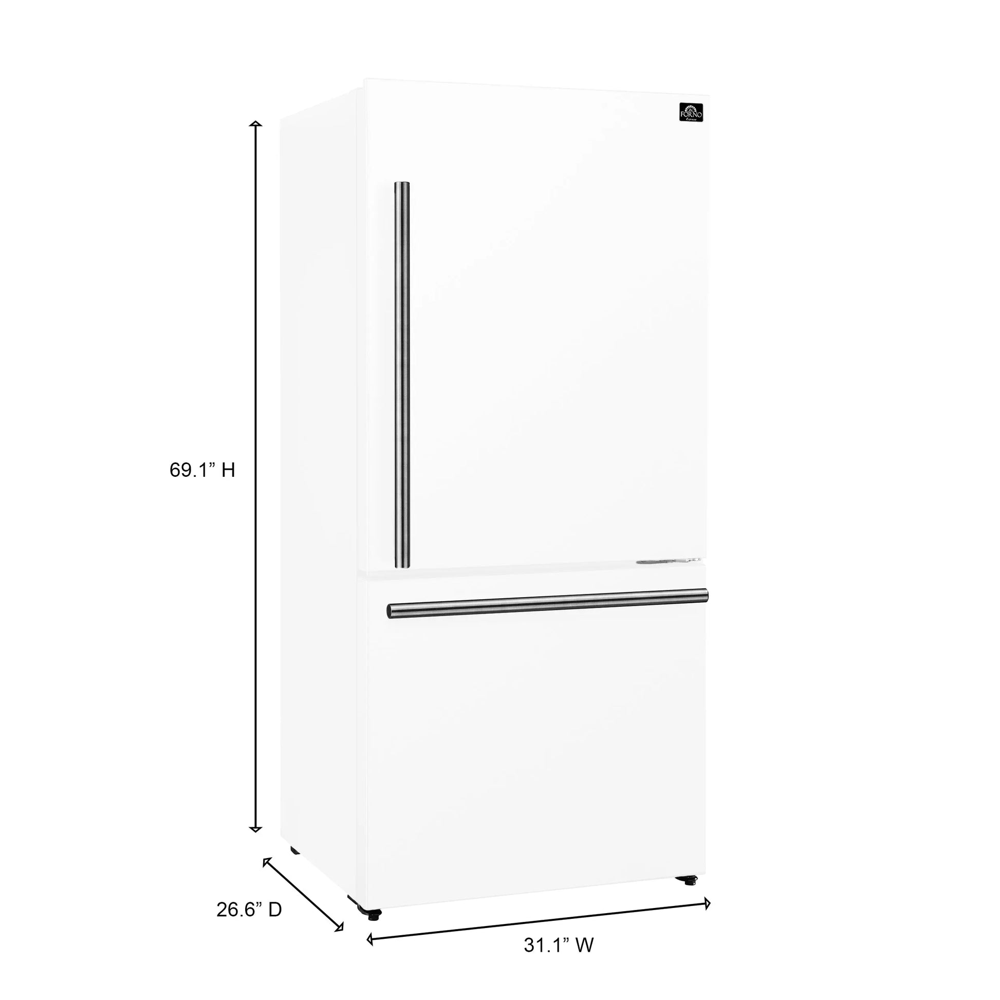 Forno Milano Espresso 31-Inch Bottom Freezer Refrigerator, White, 17.2 cu.ft Capacity, Energy Efficient FORNO