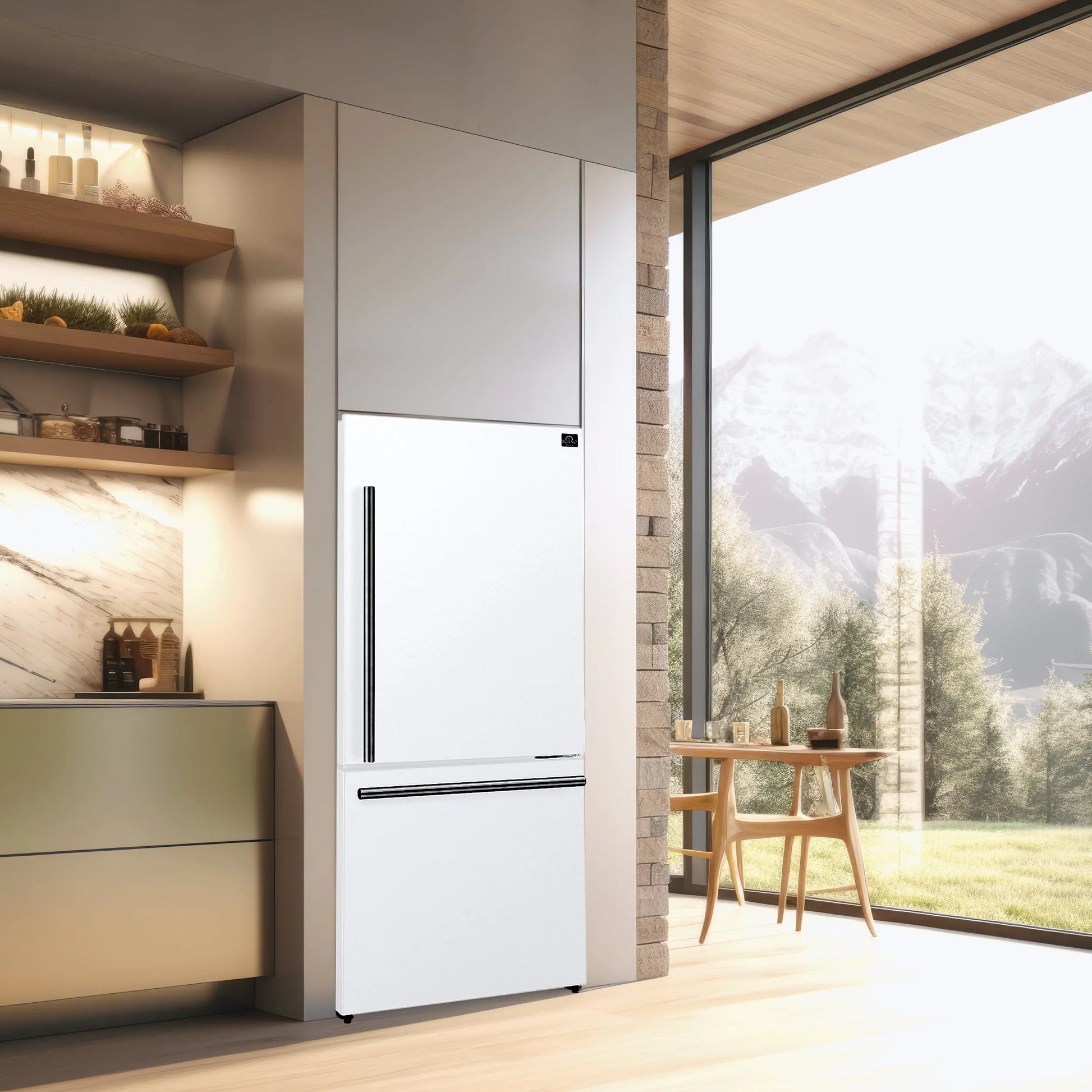 FORNO Premium 2-Piece Kitchen Bundle - Leonardo Espresso 30" White Range, 31" White Bottom Freezer Refrigerator - FBDL-003-03US FORNO
