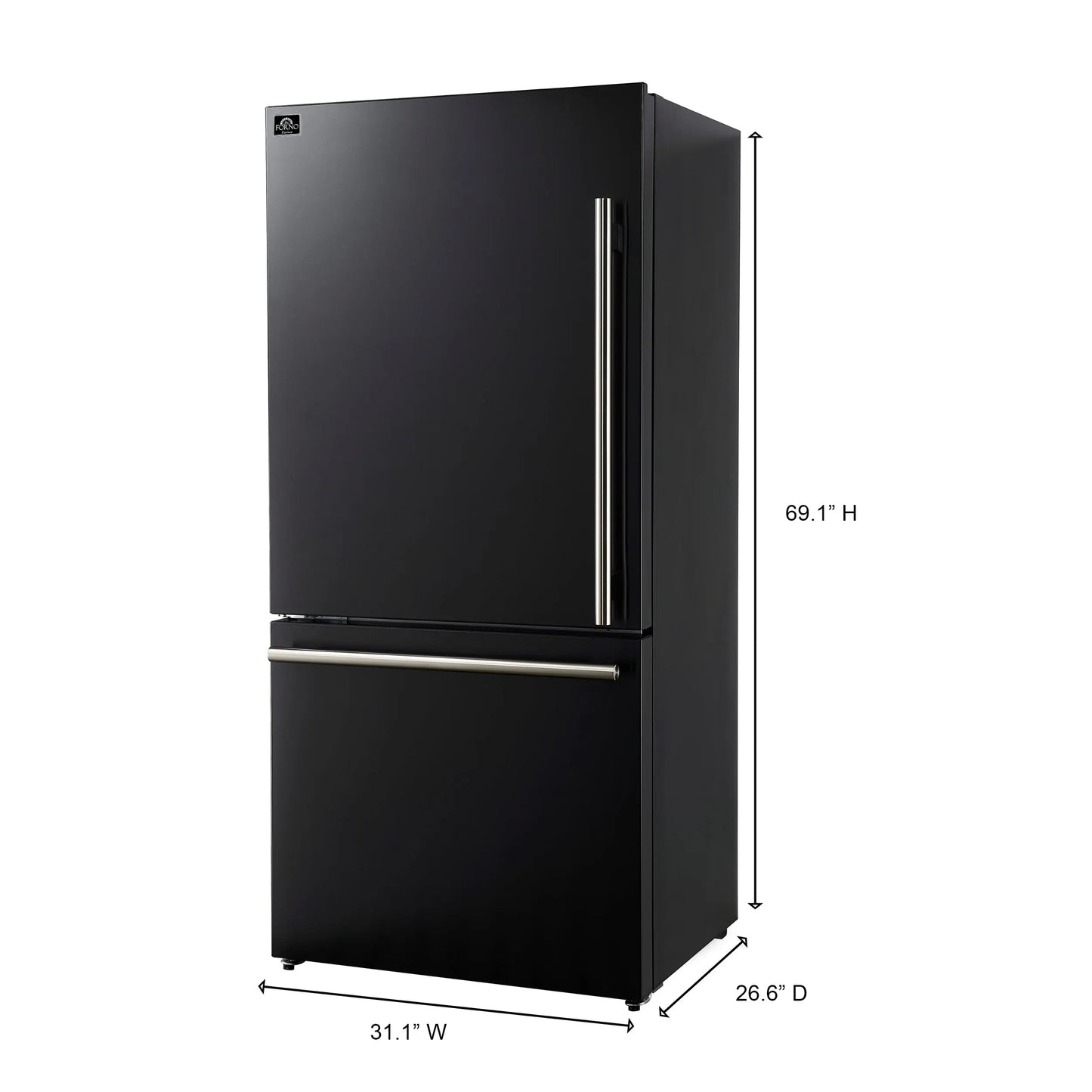 Forno Milano 2-Piece 62-Inch Freestanding Dual Bottom Freezer Refrigerator in Black – 34.4 cu.ft, Touch Control, Ice Maker FORNO