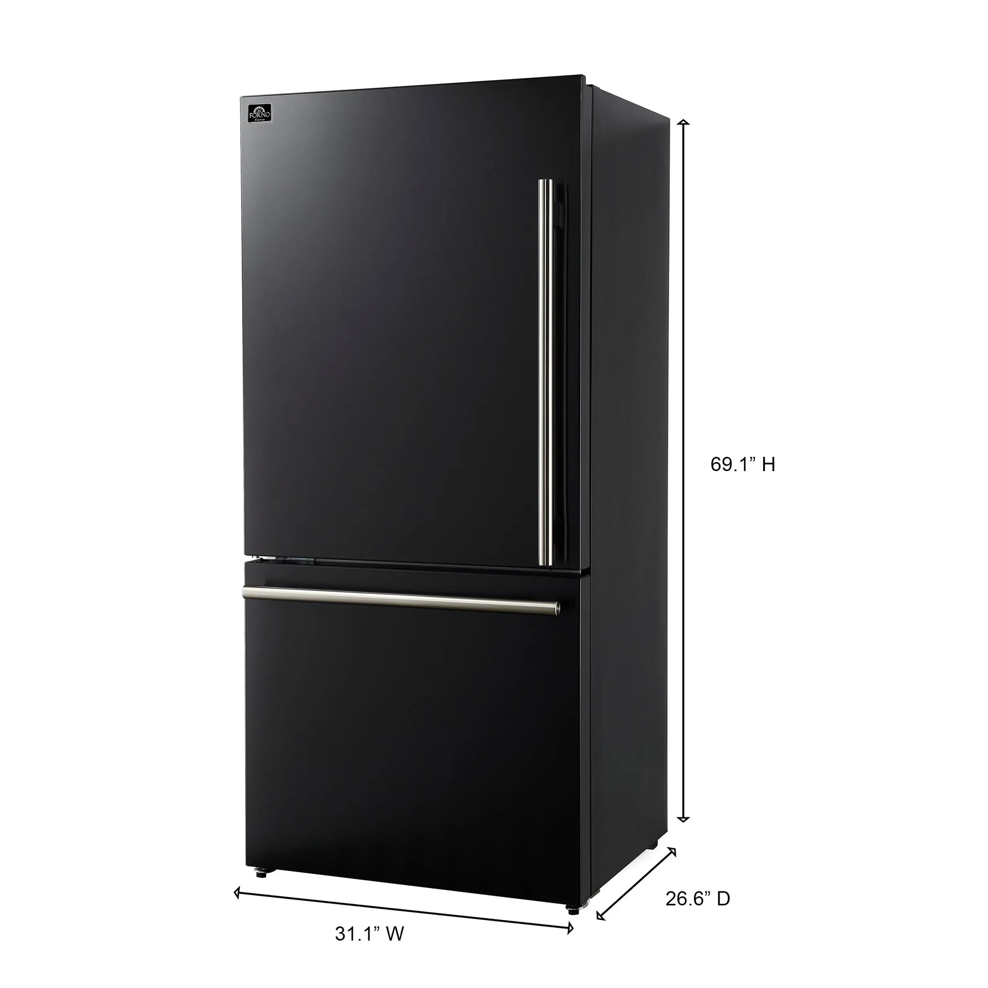 Forno Milano 2-Piece 62-Inch Freestanding Dual Bottom Freezer Refrigerator in Black – 34.4 cu.ft, Touch Control, Ice Maker FORNO