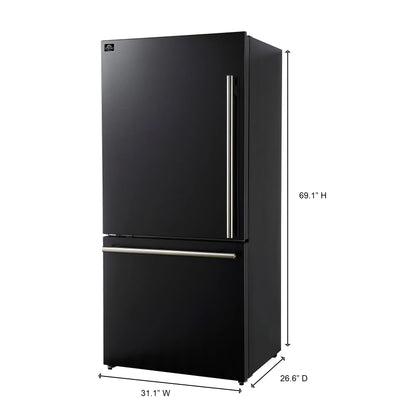 Forno Milano 2-Piece 62-Inch Freestanding Dual Bottom Freezer Refrigerator in Black – 34.4 cu.ft, Touch Control, Ice Maker FORNO