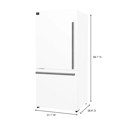 Forno Milano Espresso 31-Inch White Bottom Freezer Refrigerator, 17.2 Cu. Ft., Energy-Efficient, No Frost, Built-In Ice Maker FORNO