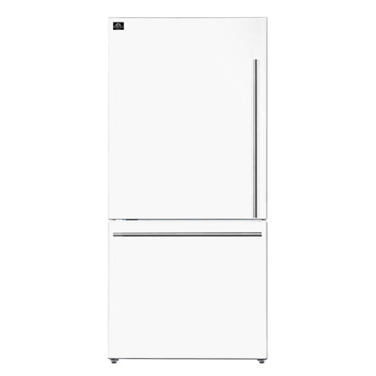 Forno Milano Espresso 31-Inch White Bottom Freezer Refrigerator, 17.2 Cu. Ft., Energy-Efficient, No Frost, Built-In Ice Maker FORNO
