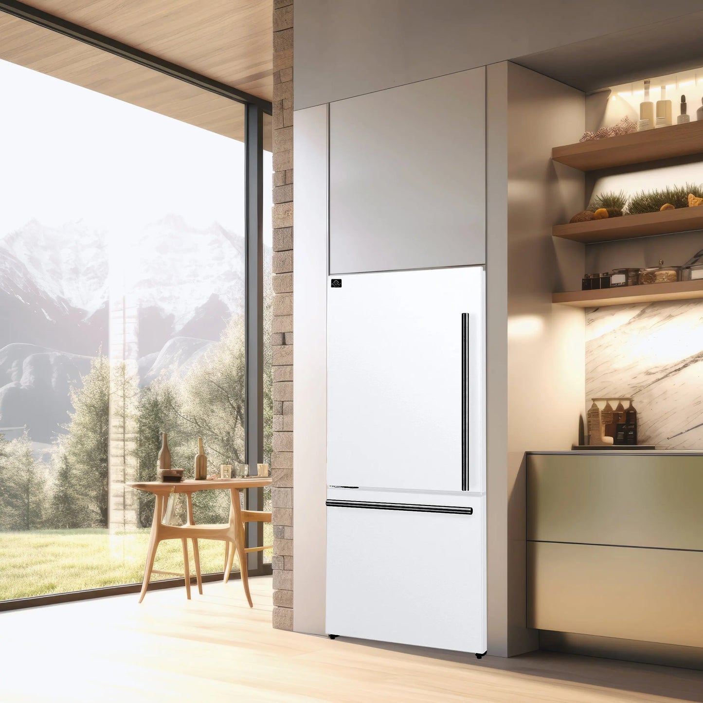 Forno Milano Espresso 31-Inch White Bottom Freezer Refrigerator, 17.2 Cu. Ft., Energy-Efficient, No Frost, Built-In Ice Maker FORNO