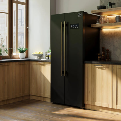 Forno Salerno Espresso 33-Inch Black Side-by-Side Refrigerator, 15.6 Cu. Ft., Energy-Efficient, No Frost, Modern Design FORNO